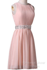 Knee-Length Sleeveless Pink Homecoming Dress With Beading Waist